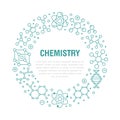 Molecule circle banner, abstract science background. Medical, chemistry poster with atom line icons. Scientific research