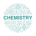 Molecule circle banner, abstract science background. Medical, chemistry poster with atom line icons. Scientific research