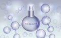 Molecule cosmetic. 3D collagen skin care product. Molecular and DNA chemical formula. Science medical serum package. Bio