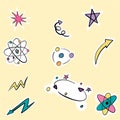 Molecule flat illustrated stickers colourful stars and pointers