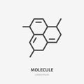 Molecule flat line icon. Chemistry science, molecular structure, chemical laboratory vector illustration. Outline sign