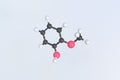 Molecule of guaiacol, isolated molecular model. 3D rendering