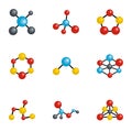 Molecule icons set, cartoon style