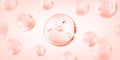 Molecule inside bubble on pink background. Pink collagen serum drops. Concept skin care cosmetics solution. Vector illustration Royalty Free Stock Photo