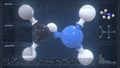 Molecule of methylamine with infographics on the computer monitor, loopable 3d animation