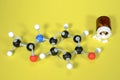 Molecule model of Paracetamol, the active ingredient in many pain killers. Royalty Free Stock Photo