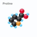 Molecule of Proline, Pro, an amino acid used in the biosynthesis of proteins