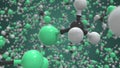 Chloromethane molecule made with balls, scientific molecular model. Chemical looping 3d animation