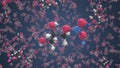 Nitroglycerine molecule made with balls, scientific molecular model. Chemical looping 3d animation