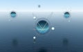 Molecule sphere over the calm ocean, fantastic scene, 3d rendering