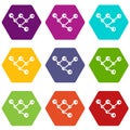 Molecule structure icon set color hexahedron Royalty Free Stock Photo
