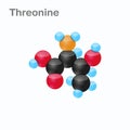 Molecule of Threonine, Thr, an amino acid used in the biosynthesis of proteins
