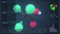 Molecule of trichloroacetic acid with infographics on the computer monitor, 3d rendering