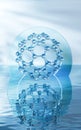 Molecule with water surface background, 3d rendering