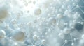 Molecules, atoms, liquid bubbles, cosmetic essence on a water background.
