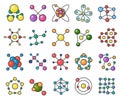 Molecules flat color line color icons set. Royalty Free Stock Photo