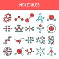 Molecules line icons set. Isolated vector element.