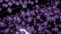 Molecules with lines move in waves. Design. Biological chains of molecular bonds moving in waves. Molecular balls are