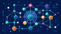 Molecules structure and binary code technology on dark blue background. Abstract connect lines and dots