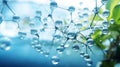 Molecules of water with plants. Blue bubbles molecule abstract background. Biology or chemistry background Royalty Free Stock Photo
