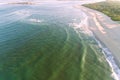 Moledo beach and the Forte da Insua, a fortress on an island. Municipality of Caminha, North of Portugal. Aerial view from drone