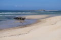 Panoramic view of Praia de Moledo beach and Forte da Insua fortress. Municipality of Caminha, Portugal.