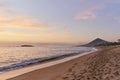 Moledo beach at sunset with mount trega on background