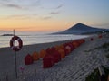 Moledo beach at sunset with mount trega on background