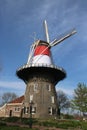 Windmill museum in Dutch flag, Leiden, Netherlands