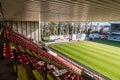 Molenbeek, Brussels Belgium -Colorful seats on the tribunes of the Racing White Daring Molenbeek football stadium Royalty Free Stock Photo