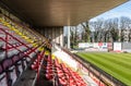 Molenbeek, Brussels Belgium - Colorful seats on the tribunes of the Racing White Daring Molenbeek football stadium