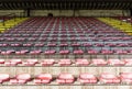 Molenbeek, Brussels Belgium -Colorful seats on the tribunes of the Racing White Daring Molenbeek football stadium