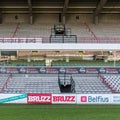 Molenbeek, Brussels Belgium - Colorful seats on the tribunes of the Racing White Daring Molenbeek football stadium