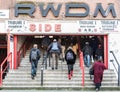 Molenbeek, Brussels Belgium - Local tourists visiting the Racing White Daring Molenbeek football stadium, walking up the