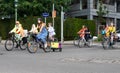 Molenbeek, Brussels Capital Region, Belgium - Cheering group of mainly woman cycling during the car free sunday