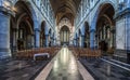 Molenbeek, Brussels Capital Region , Belgium - Neo gothical interior design of the Saint Remy church with stained glass