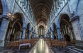 Molenbeek, Brussels Capital Region , Belgium - Neo gothical interior design of the Saint Remy church with stained glass