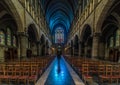 Molenbeek, Brussels Capital Region , Belgium - Neo gothical interior design of the Saint Remy church with stained glass