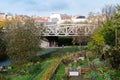 Molenbeek, Brussels Capital Region, Belgium - Cultivated allotment gardens at the Tour and Taxis city park