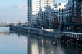 Molenbeek, Brussels Capital Region, Belgium - View over the Canal Wharf renovated city district with luxury apartment blocks