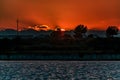 Molentargius by the sunset sunrays, sea reflection Royalty Free Stock Photo