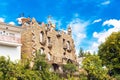 MOLINA DE ARAGON, SPAIN - SEPTEMBER 23, 2017: View of the beautiful building in the style of the architect Gaudi. Copy space for