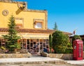 MOLINA DE ARAGON, SPAIN - SEPTEMBER 23, 2017: View of the roadside cafe in the English style. Copy space for text.