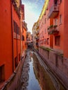 The Moline canal between houses in Bologna