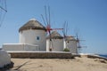 Windmills in Mikonos Island greece Royalty Free Stock Photo