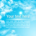 Space for banner text on a background of bright blue sky, white clouds and sun. Realistic vector banner of blue sky Royalty Free Stock Photo