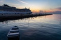 molo audace and a cruise ship in Trieste with a boat in sunset