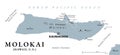Molokai, Hawaii, gray political map with largest town Kaunakakai Royalty Free Stock Photo