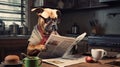 Moloss dog reading and holding newspaper Royalty Free Stock Photo