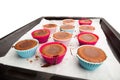 Molten chocolate cakes baked in silicone molds